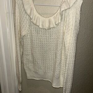 Anthropology Cream Ruffled Knitted Sweater